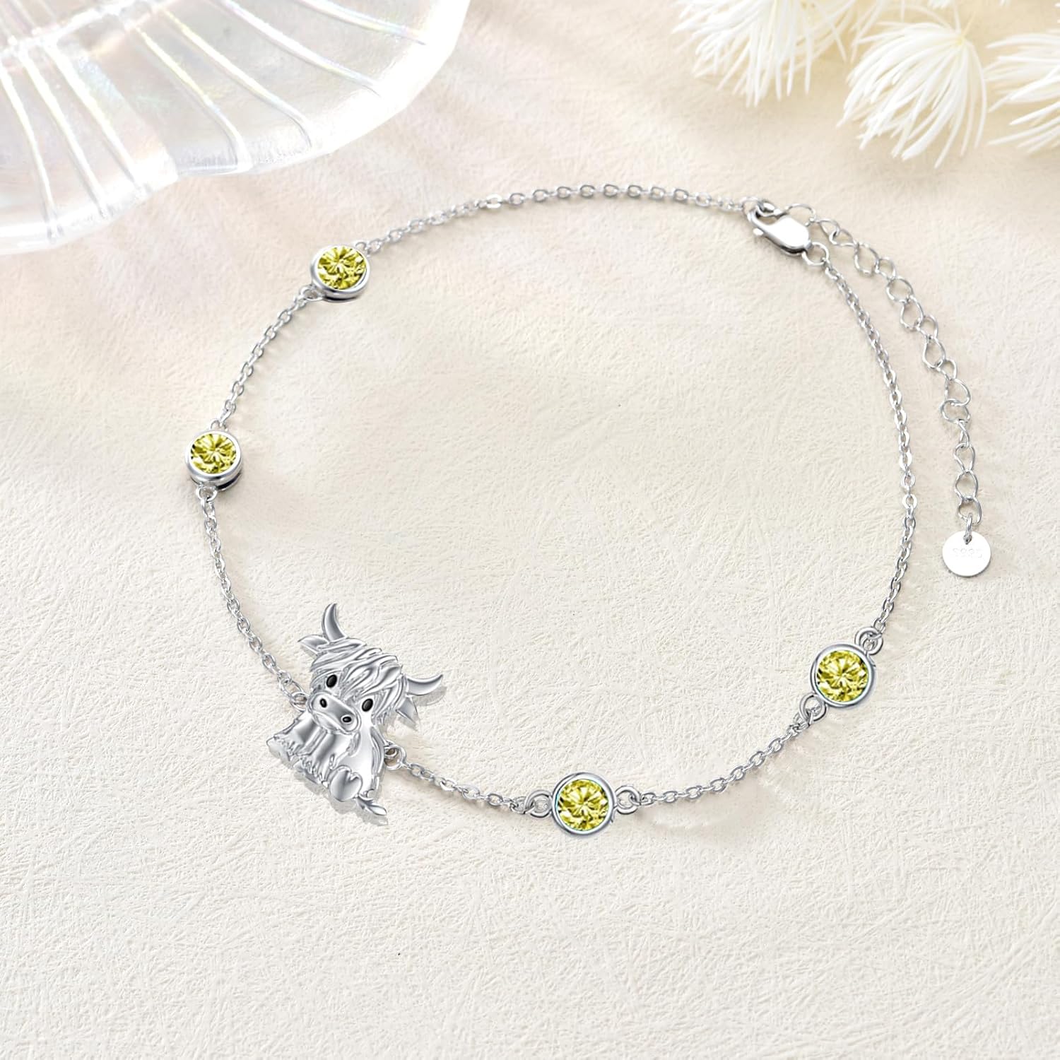 Birthstone Highland Cow Bracelet 925 Sterling Silver Scotland Cow Link Bracelet Western Jewelry Gifts for Women Mom Cow Lover - Image 6