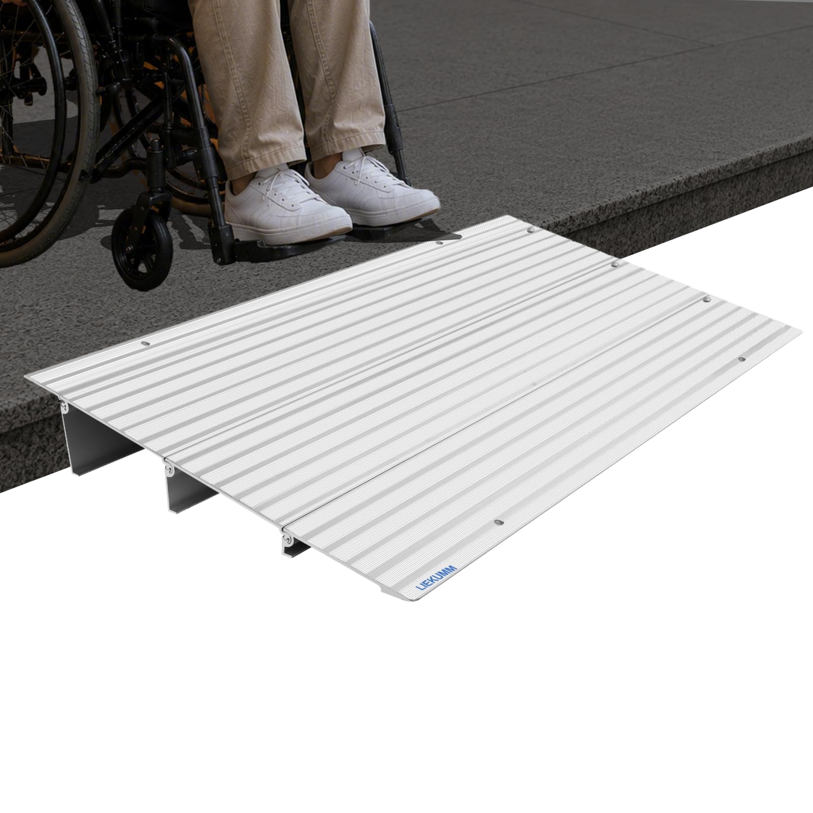 LIEKUMM Rampa de Umbral de Puerta de 7,5 cm, Pampa para Silla de Ruedas Manuales, Rampa Modular Ajustable, Rampas de Aluminio Antideslizantes para Bordillos Entrada, Capacidad 360 kg
