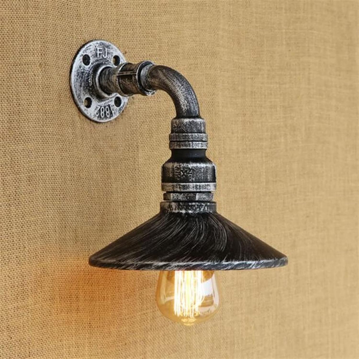 KBUUKYYXouy Wall Lamps Indoor European Wall LightStyle 4 Colors Retro Lampshade Wall Sconces Iron Water Pipe Compatible with Corridors Walkways E27 Wall Lamp,Silver(Silver)