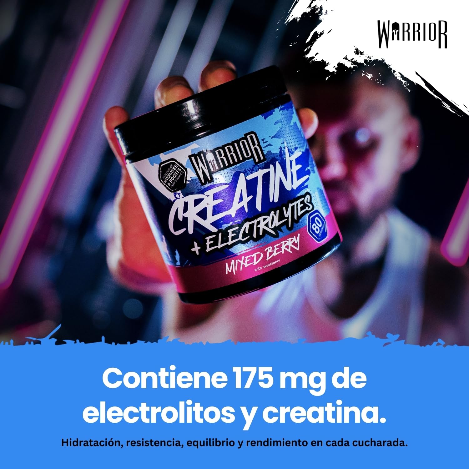 Warrior Creatine Monohydrate Plus Electrolytes Powder 360 g - Bebida de hidratación y rendimiento - Batido nutricional para promover el crecimiento muscular - 80 raciones (Mezcla de frutos rojos)