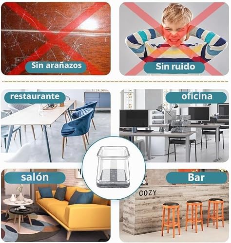 Miniatura 6 de Protector Patas Sillas Cuadradas,24 Pieces Transparent Silicona Con Fieltro, Deslizadores De Fieltro Para Sillas, Tapas Protectoras Para Patas De Para Pisos De Madera Fit 27-39mm