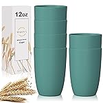 Wheat Straw Cups 6 PCS Good Alternative to Plastic Reusable Cups 12 oz Unbreakable Drinking Cup Reusable Dishwasher Safe Water Plastic Glasses Green