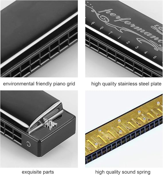 Harmonica Harp Harmoc Armonica 24 Hole Mouth Organ Professional Key of C Polyphony Diatonic with Case for Blues Folk Jazz Pop Music Instrument