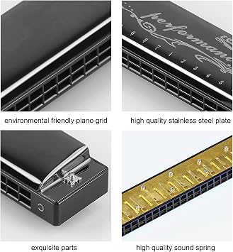 Harmonica Harp Harmoc Armonica 24 Hole Mouth Organ Professional Key of C Polyphony Diatonic with Case for Blues Folk Jazz Pop Music Instrument