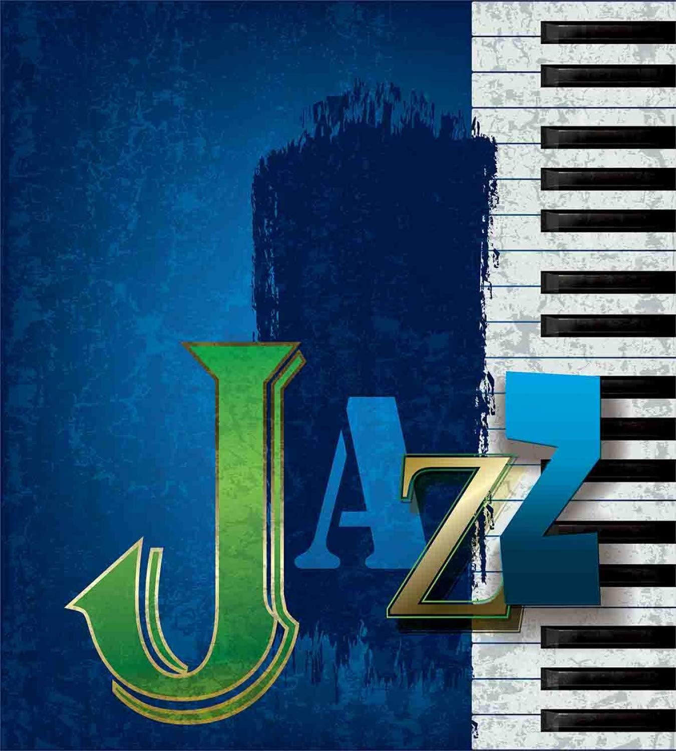 Ambesonne Jazz Music Duvet Cover Set, Abstract Cracked Jazz Music Background with Piano Keys Music Themed Print, Decorative 3 Piece Bedding Set with 2 Pillow Shams, Queen Size, Navy Green