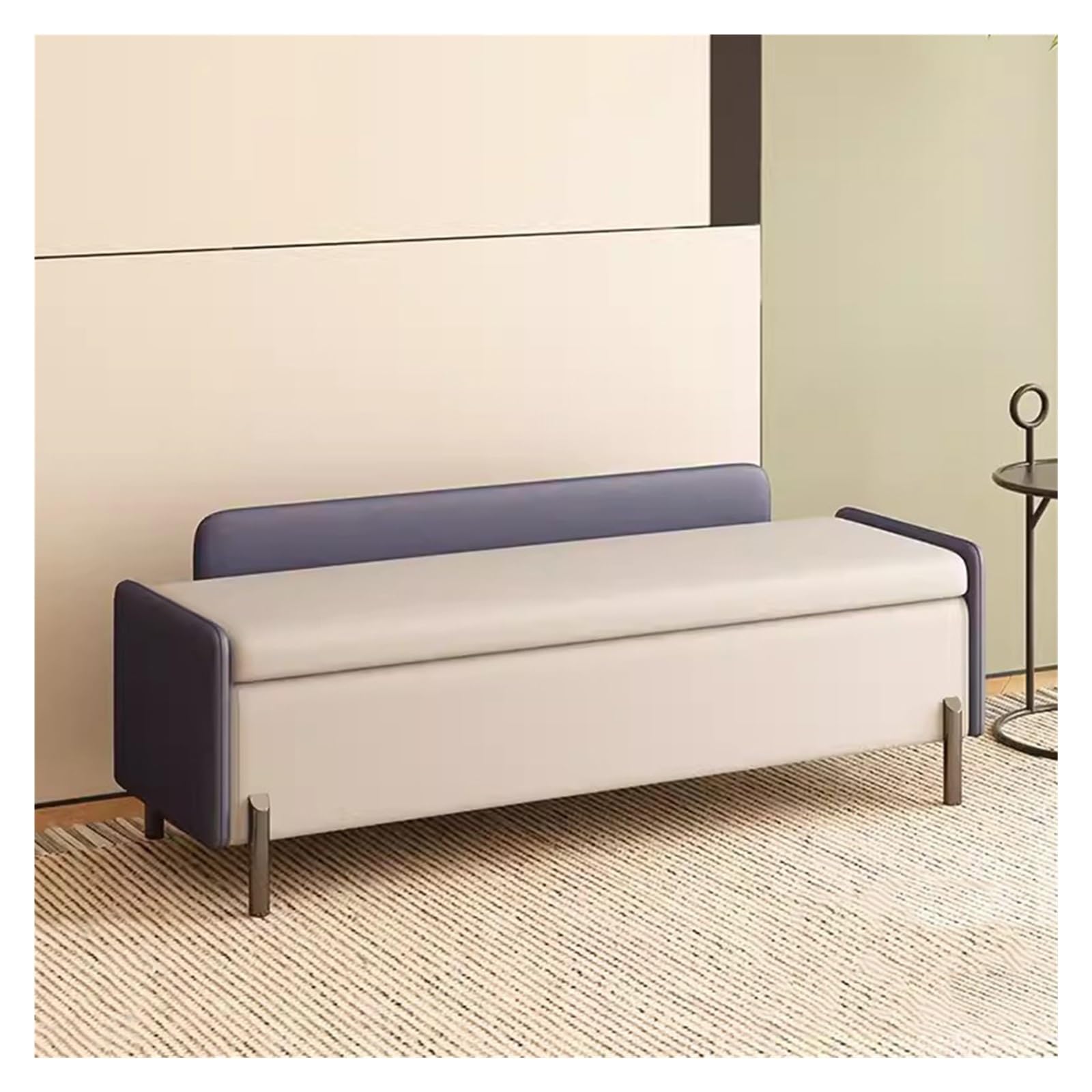 Banco otomano azul de piel sintética Sto Soluts de 80 cm con tapizado acolchado para pie de cama
