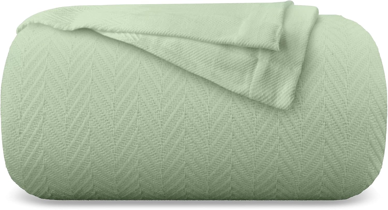 Comfortica Classics 100% Organic Cotton Super-Soft and Breathable Bed/Throw Blanket Herringbone Design - King, Sage Green