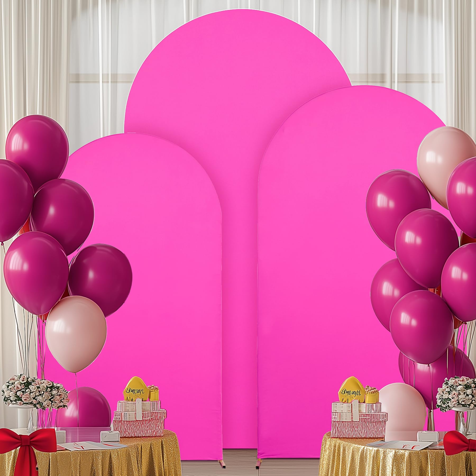 Lot de 3 Housses de Fond pour Arche de 2 m, 2 Couches, 2 Couches, Extensibles, Rose Vif, en élasthanne, pour Arche Chiara Ronde, pour fête d'anniversaire Barbie
