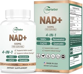 NAD Supplement 500mg, Pure Organic NAD+ Supplement for Women & Men, NAD+ with Trans-Resveratrol & CoQ10 & Quercetin for Cellular Energy & Healthy Aging, NMN Alternative (90 Vegan Caps)