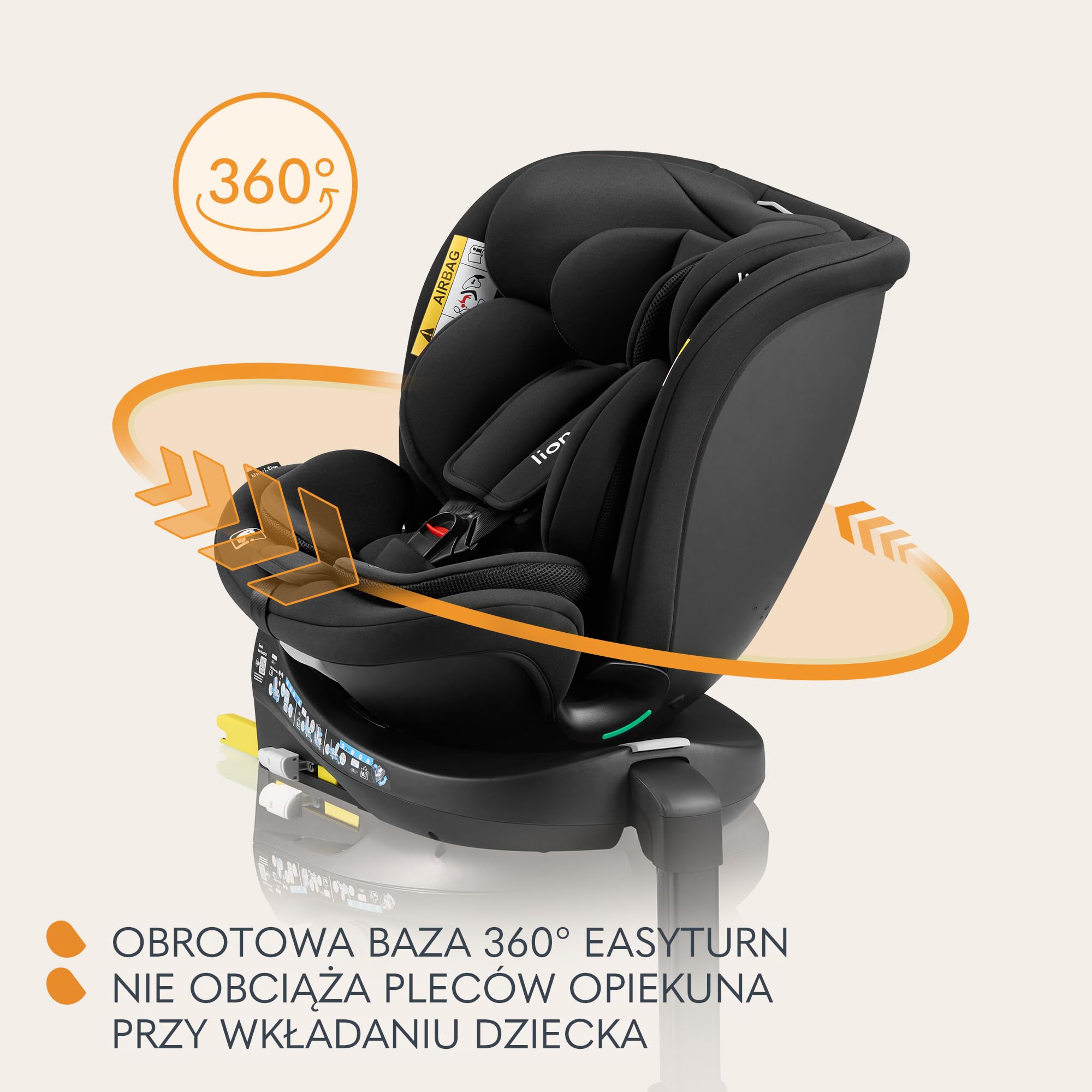 LIONELO NAVY i-Size Fotelik Samochodowy Obrotowy 360° Dziecięcy 40-150 cm Grupa 0+1 2 3 Montaż Przód i Tył ISOFIX i Noga Stabilizacyjna Regulacja Zagłówka i Oparcia Wkładka Dri-Seat (czarny) | Montaż skierowany do przodu i do tyłu, ISOFIX i podnóżek, regu