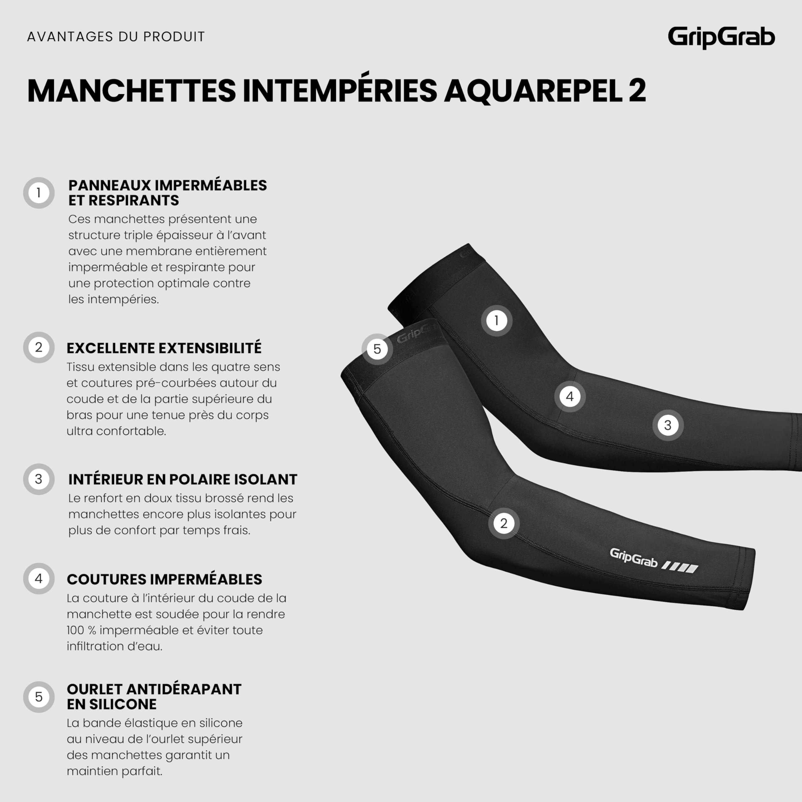 GripGrab Manches Vélo Intempéries AquaRepel 2 Manchettes de Bras de Cyclisme Résistant à l'eau