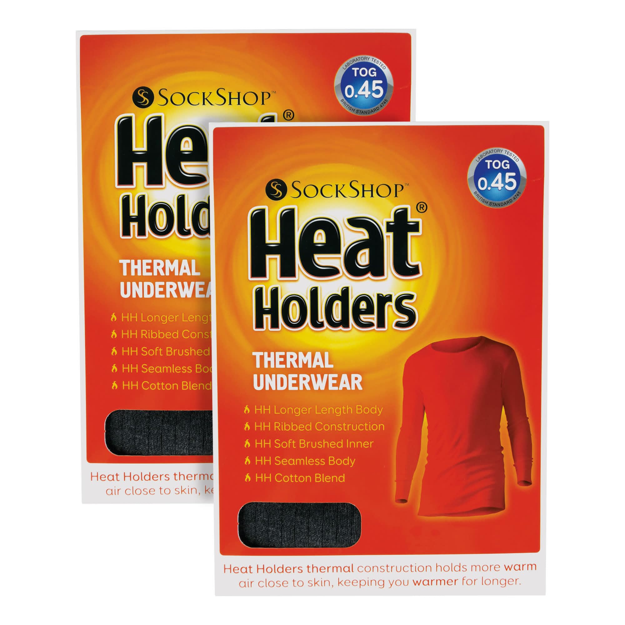 HEAT HOLDERS - Lot De 2 Homme Riche en Coton sous Vetements Thermqiue Anti Froid Manche Longue T-Shirt pour l'hiver