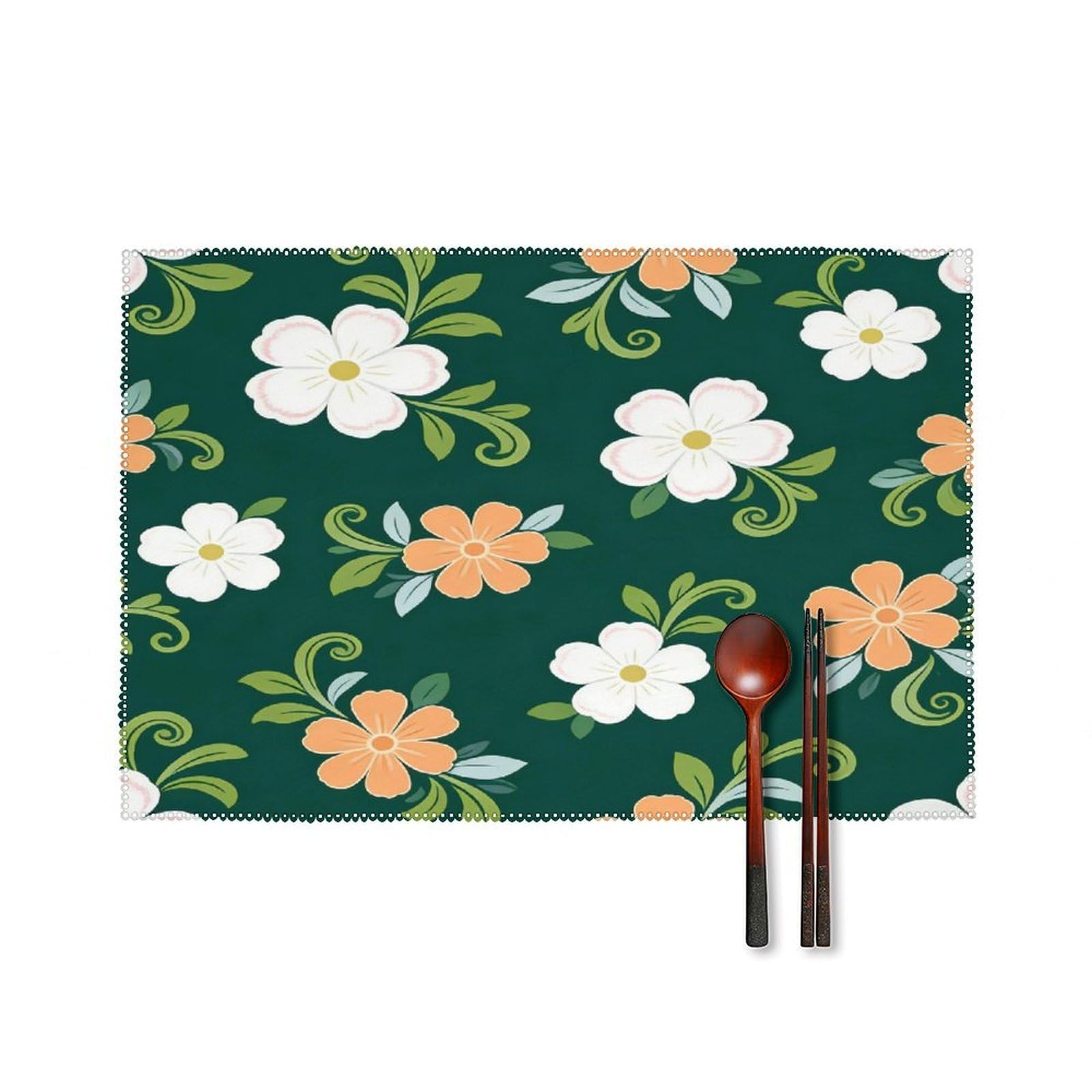 Fekiloot Style Dense Floral Pattern Placemats Set Of 6,Table Mat