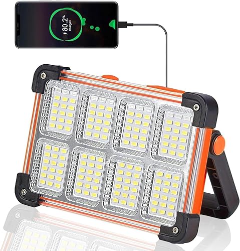 Miniatura 8 de Paquete de 2 luces de trabajo solares recargables de 120 W, 144 LED 10000LM luz de inundación portátil con soporte, IP66 impermeable 4 modos LED de