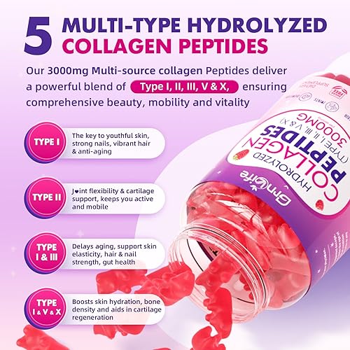 Miniatura 3 de Paquete de 2 gomitas de colágeno para mujeres y hombres, sin azúcar, péptidos de colágeno hidrolizados con mezcla antioxidante y enzimas digestivas,