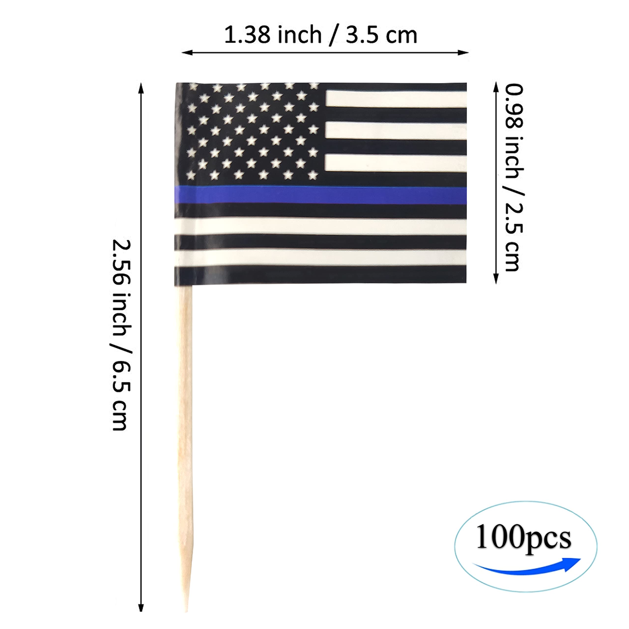 QQSD 100 Stück US-Flagge Mit Dünner Blauer Linie – Cupcake-Topper, Zahnstocher-Flaggen Für Dekoration