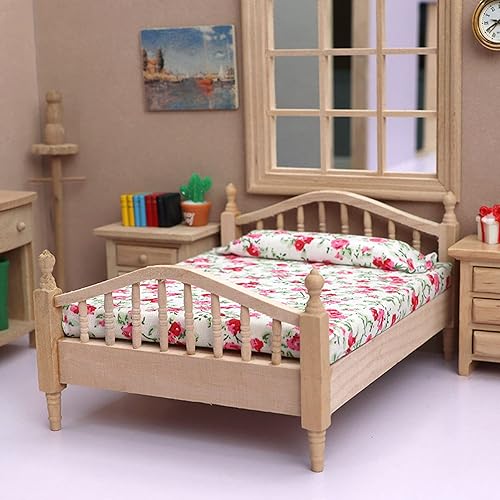 Miniatura 7 de Cama doble de casa de muñecas 1:12, muebles de casa de muñecas para regalos de casa de muñecas 1:12