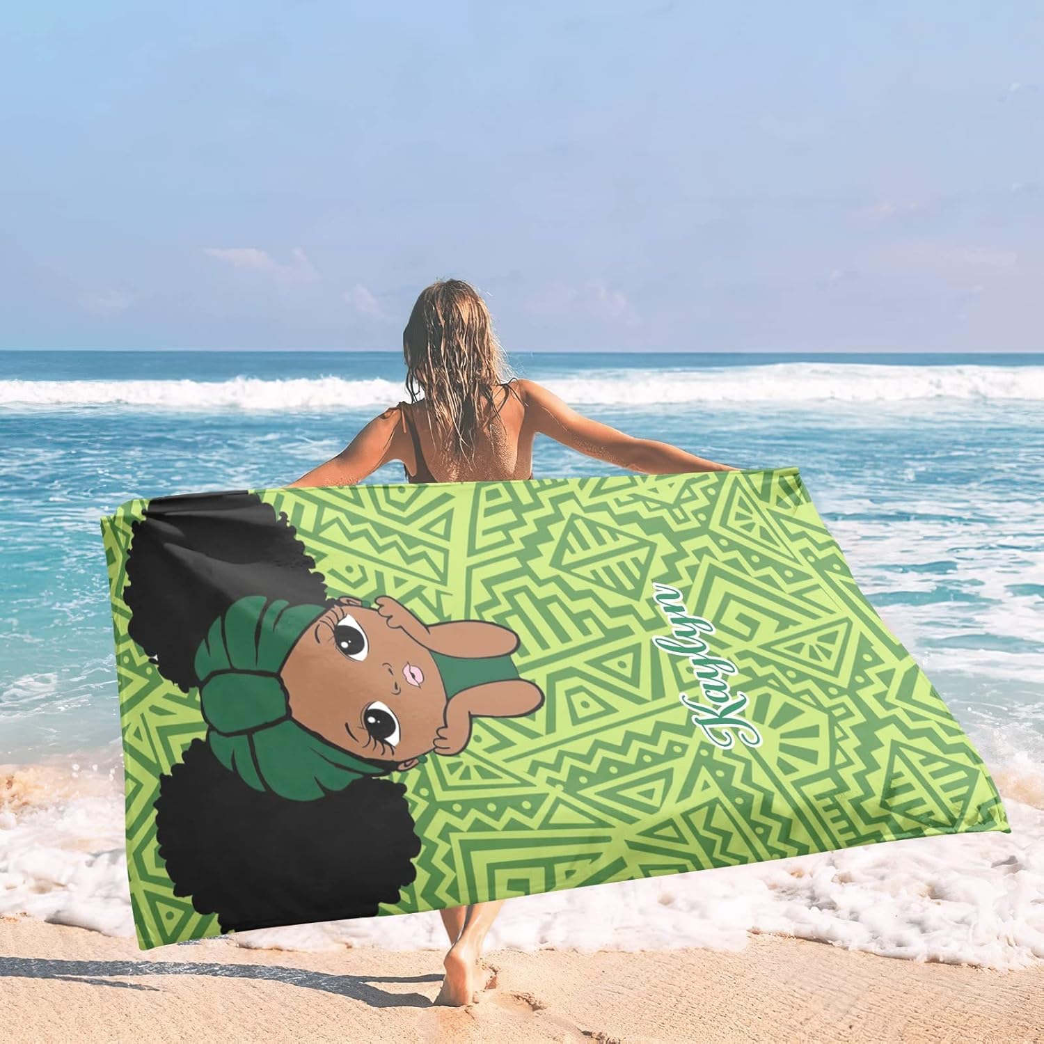 Ethnic Afro Girl Personalized Beach Towel Custom Pool Bath Towels for Kids Adult Women Men for Girl Boy Birthday (60 X 30 Inches)
