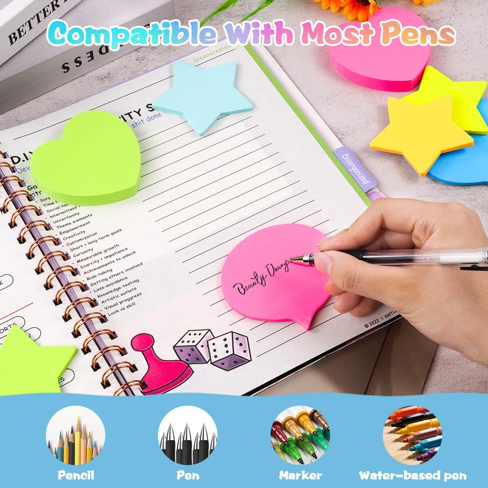 Notes Adhésives Étoile 240 Feuilles 8 Couleurs 66 x 66 mm Blocs Autocollants pour Prise de Notes