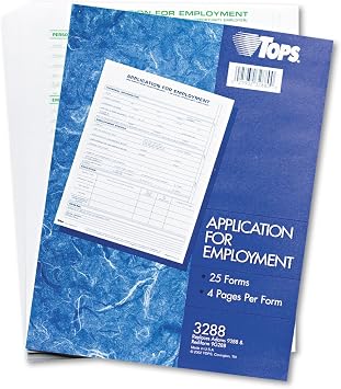 TOPS 3288 Comprehensive Employee Application Form, 8 1/2 x 11 Pack of 25 Forms
