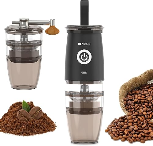 Molinillo de café portátil, eléctricomanual 2 en 1, molinillo de café en grano de café, recargable por USB, mini molinillo de café eléctrico con 5