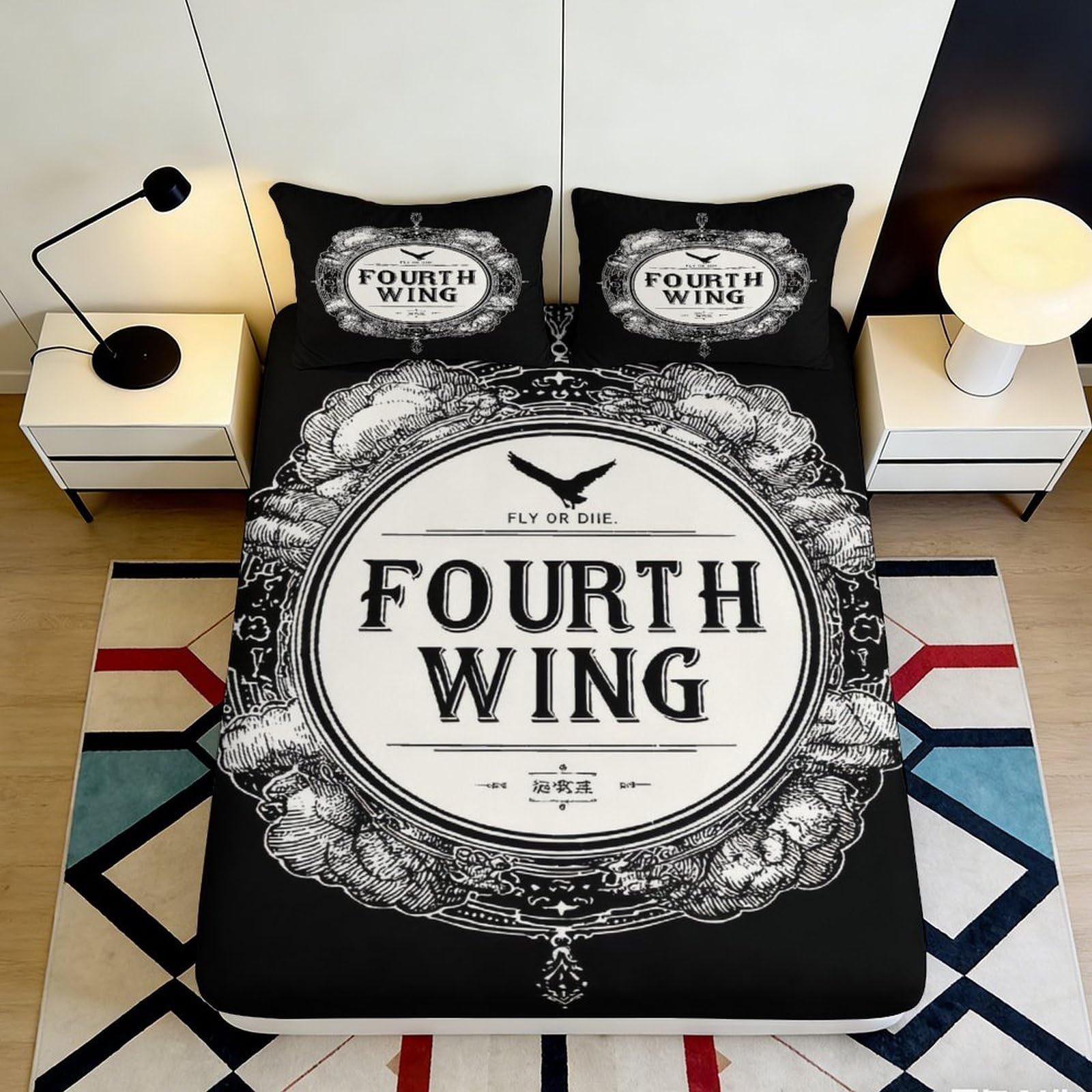 3D Printed Vintage Typography Fitted Sheet Microfiber Black White Ornate Bed Cover for Bedroom Dorm Mattress Decor 90x200x25cm