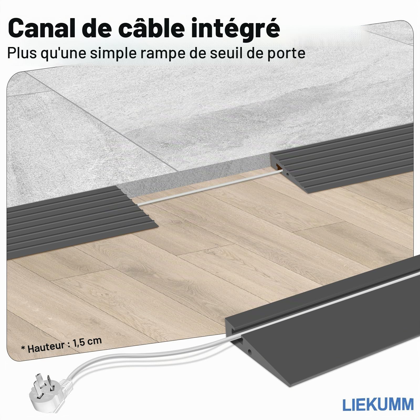 LIEKUMM Rampe Fauteuil Roulant, Hauteur 1,5 cm Coupeable PVC Rampe de seuil | Capacité 1000 kg Rampe de Seuil Autocollante, Antidérapant, Utilisable en Intérieur Extérieur, Pour Couloirs, Salles de Bain