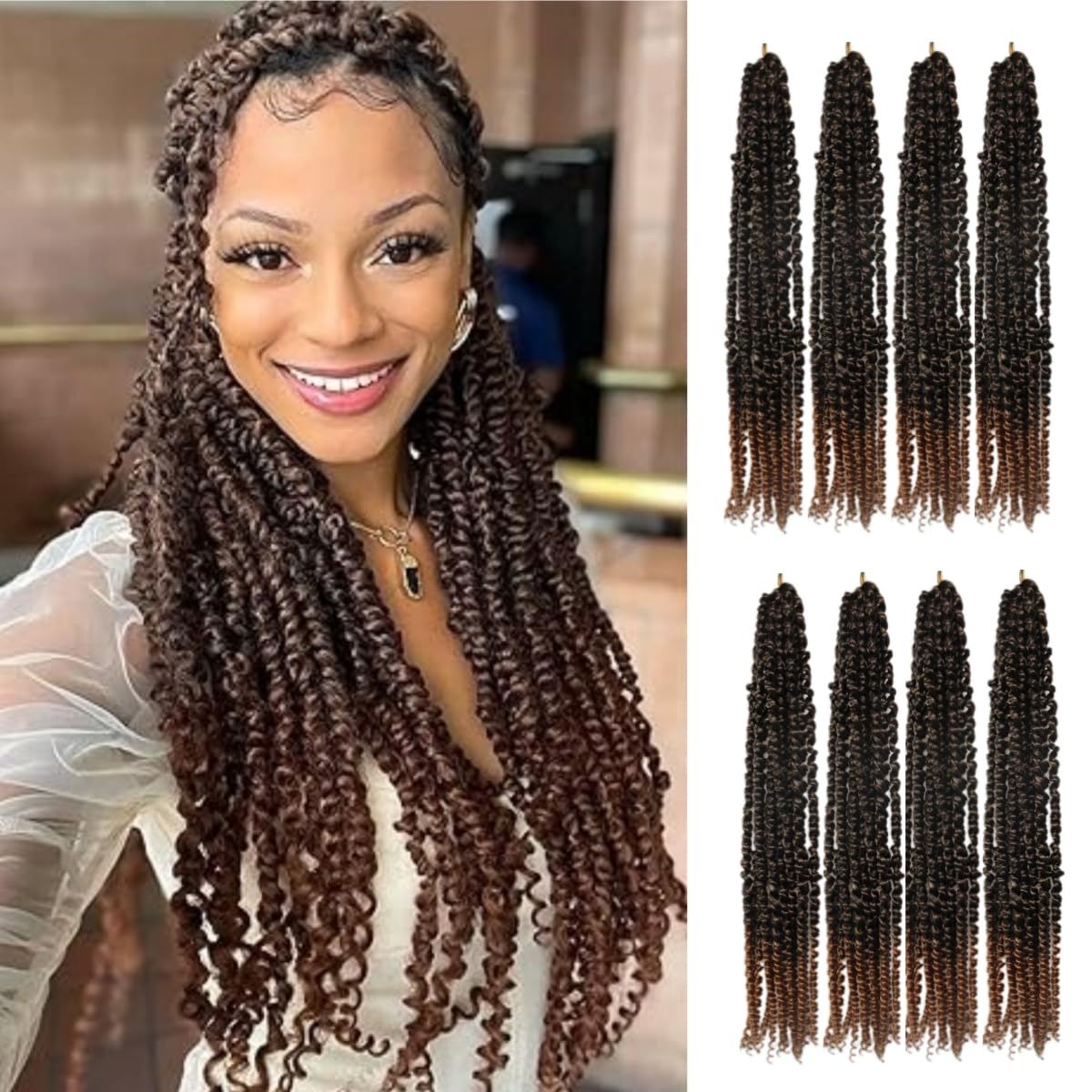 8 Pack Passion Twist Crochet Hair Extensions for Black Women - Braiding Extensions T1B/30, 18 Inch, 18 Inch (Pack of 8)