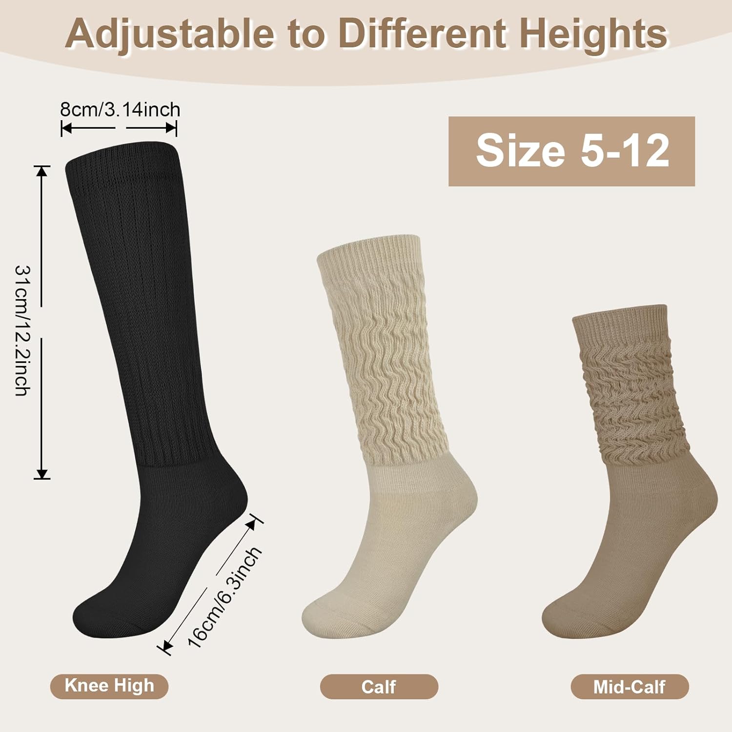 YSense 6 Pairs Slouch Socks Women, Knee High Long Boot Stockings for Winter, Soft Knit Casual Crew Slouchy Scrunch Socks - Image 5