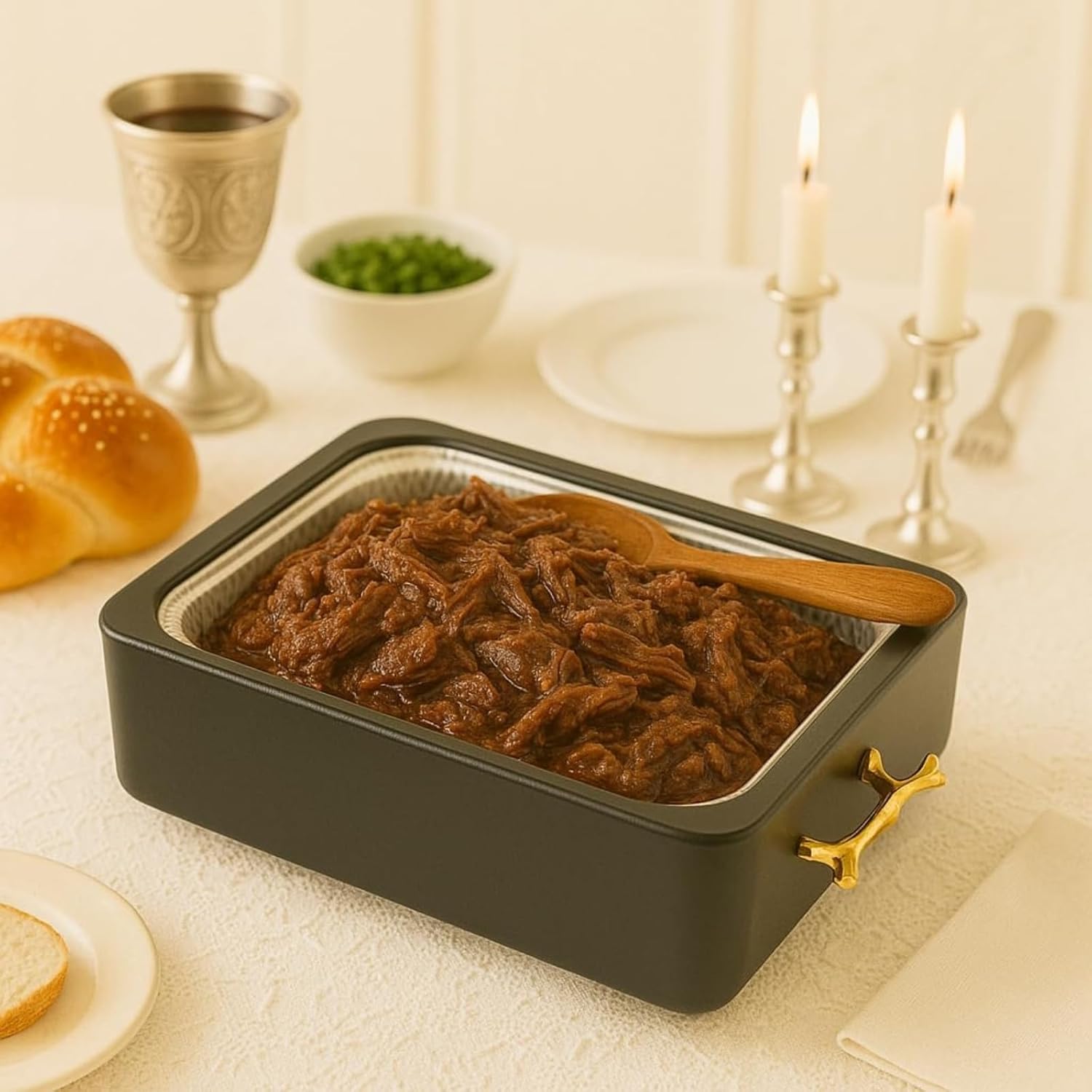 4LB Oblong 12x8 Pan Server & Holder Dish, Lucite Smart Decor Pans with Lid - 3-Piece Clear Serving Set, Rim Cover & Top – Elegant Dish for Dinner, Shabbat, Buffet, Counter, Dining Table, Black & Gold