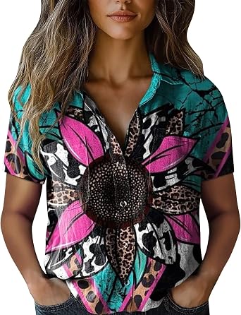 Linen Blouses for Women 2026 Summer Floral Print Short Sleeve Bohemian Retro Casual Loose Minimalist Shirts Tunics