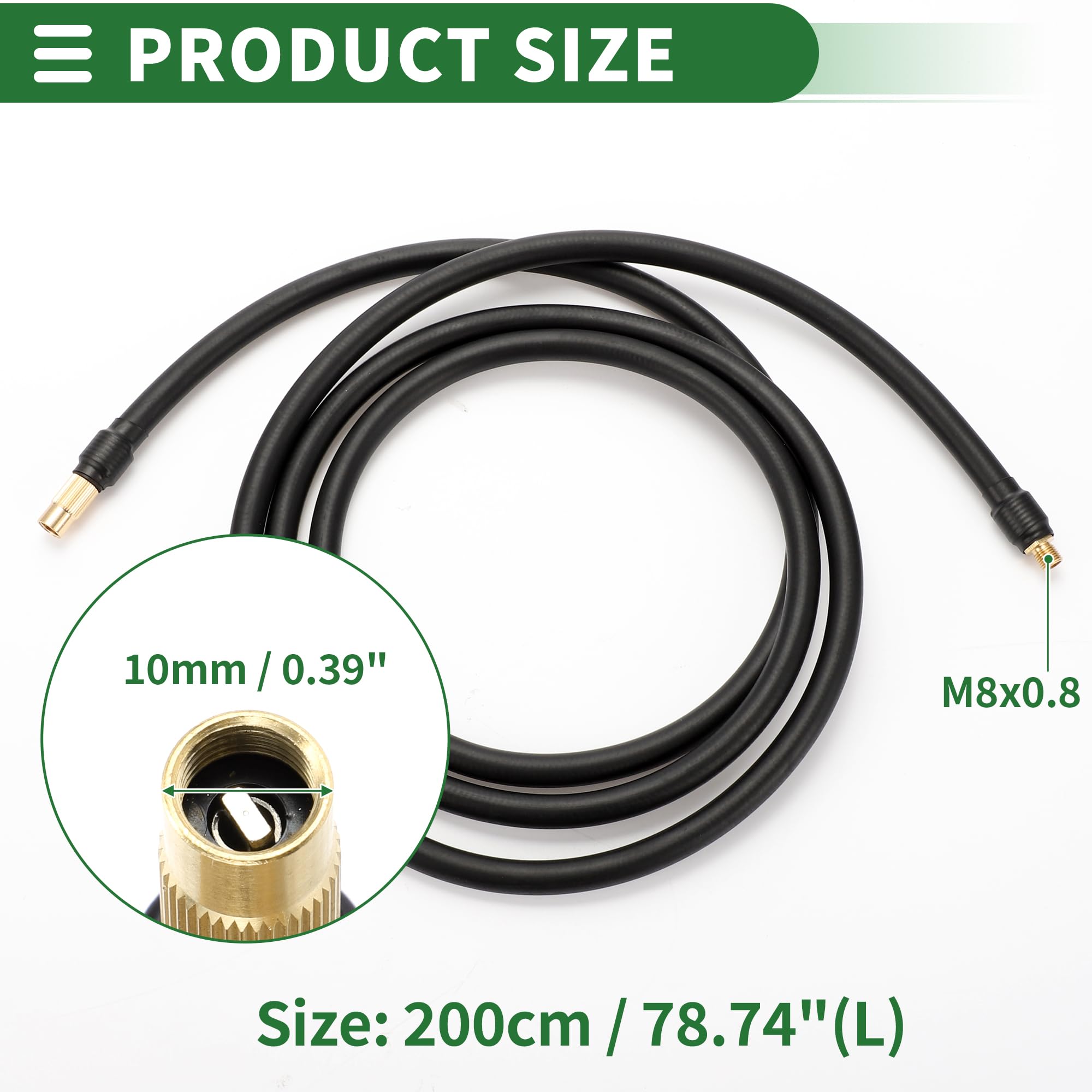 Motoforti Tubo Prolunga Universale per Gonfiatore Pneumatici Adattatore Tubo Estensione Valvola Pneumatico 200cm M8x0.8 10mm OD Gomma Resistente Tono Oro Connettore
