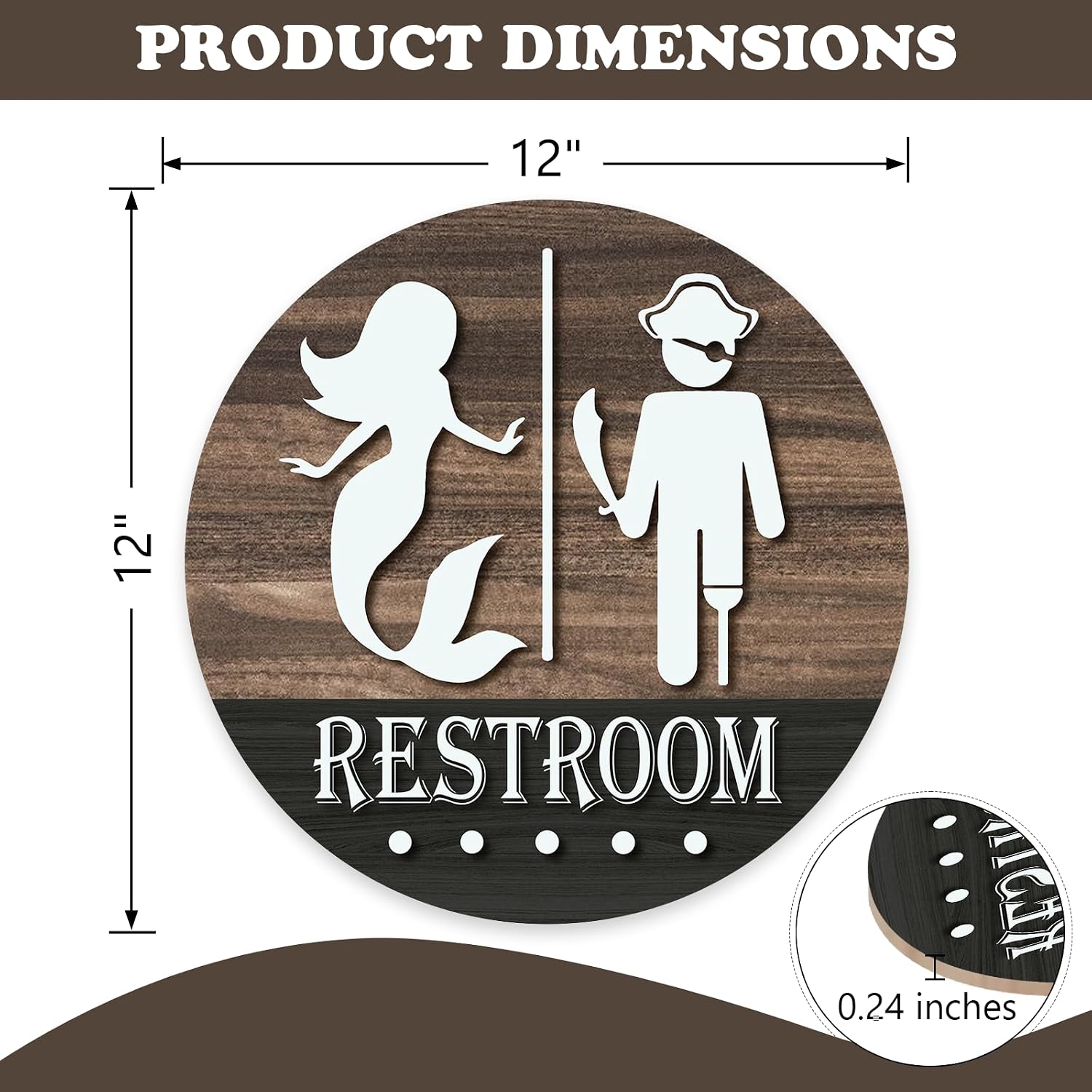 Funny Restroom Front Door Sign, Nautical Pirate Mermaid Sign Wood Hanger Beach Ocean Ship Toilet Decor, Farmhouse Rustic Wooden Wreath Indoor Wall Hanging Home Washroom Decoration