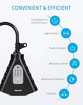 Syantek Outdoor Light Timer, Waterproof Outdoor Remote Control Outlets Christmas Light Timer;Remote Control Outlet Wireless Light Switch, Remote Light Switch Kit for Shristams Lights