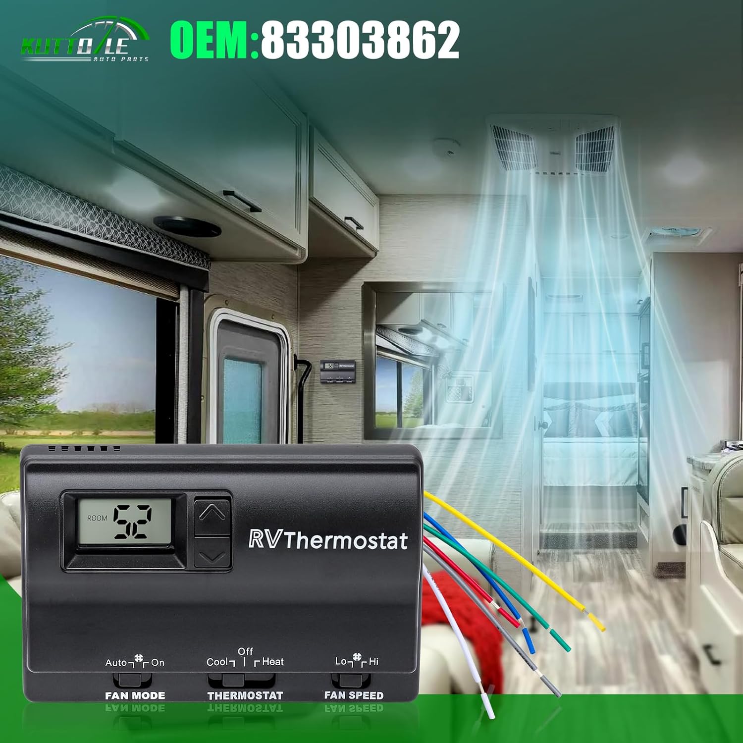 83303862 RV Digital Thermostat Compatible with Coleman Mach 8330-336 337 338 339 368 386 Air Conditioner, Heat/Cool T-Stat Wall Thermostat Adjustment from 37℃ to -1 ℃ Black