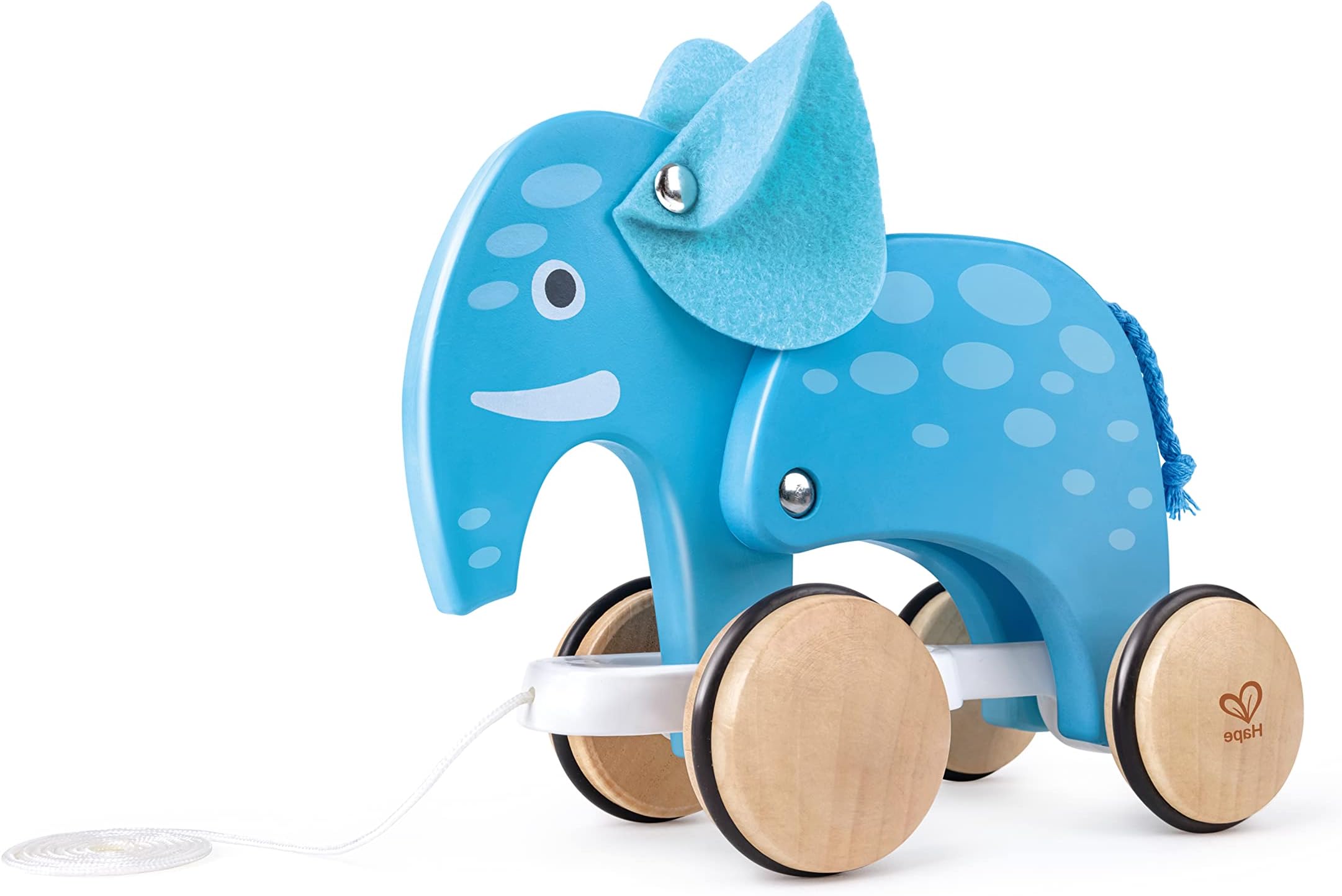 Hape Elephant Pull-Along Wooden Toy for Toddlers | Moving Head and Feet with Smooth Wheels | Encourages Walking Skills, Fine Motor Development, and Active Play | Durable, Colorful Design, 12+ Months