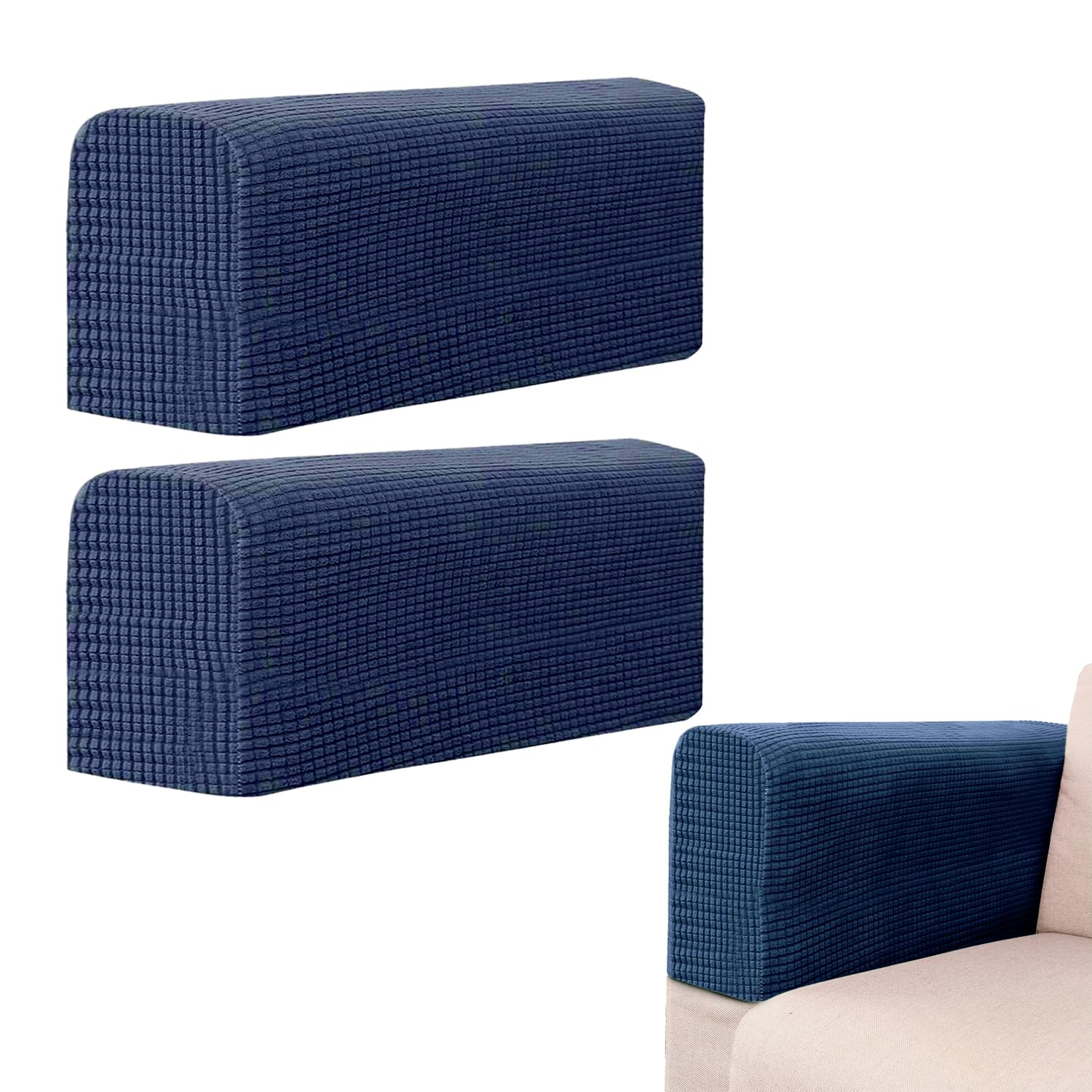BEZHO 2 Pcs Sofa Arm Covers, Armchair Covers for Arms | Anti-Slip Soft Sofa Arm Protector Cover | Thickened Chair Arm Covers for Couches Recliner Sofa Protector (Navy Blue)