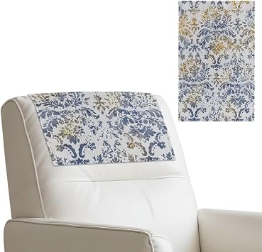 Recliner Headrest Protector Blue Flower Leather Head Rest Cover for Recliner Set of 2 Faux Leather Recliners Couch Protector for Sofa,Theater Seat Washble