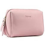 Narwey PU Leather Small Pink Makeup Bag for Purse Mini Cosmetic Bag Travel Makeup Pouch Zipper Pouch Cute Make up Bags with Compartments for Women Girls (Small, Pink)