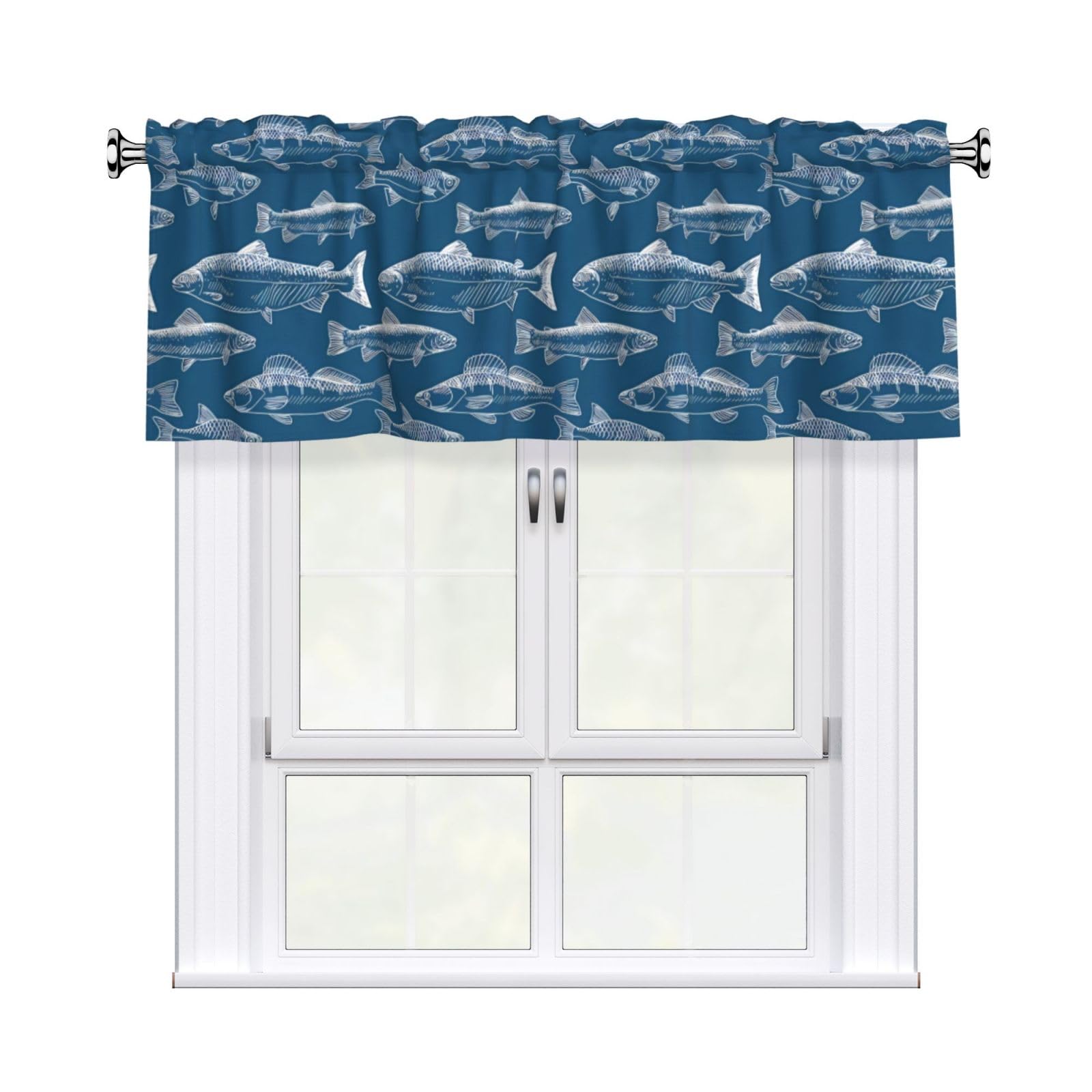 HJFCZH Ocean Fishes Prints Durable Window Layer – 54x18 Inch 100% Polyester Peach Skin Valance for Long-Lasting Style