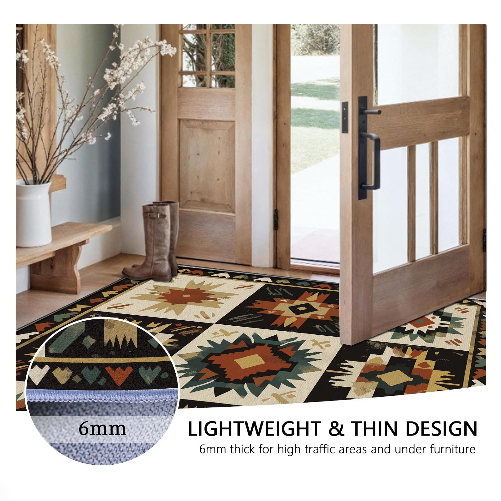 Navajo Aztèque Tapis de Salon Lavable en Machine Antiderapant Amérindien Western Tapis Chambre Adulte Descente de Lit 120x160cm Carpet Interieur Doux et Moelleux Salle à Manger