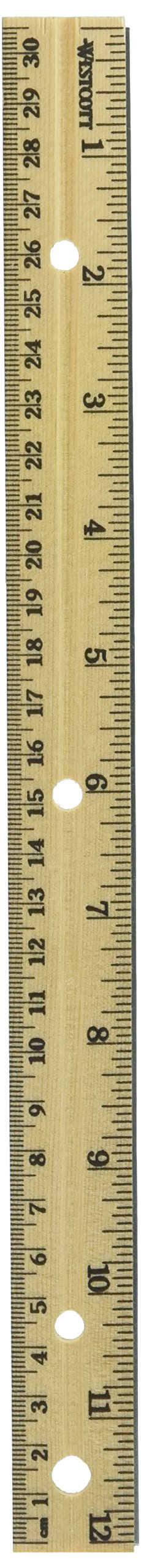 Westcott Hole Punched Wood Ruler English and Metric with Metal Edge, 12 Inches, 4 Packs