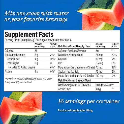 Miniatura 5 de Belli Welli Suplemento de fibra para mujeres y hombres Polvo de fibra diaria premium de acacia orgánica con colágeno añadido, electrolitos y