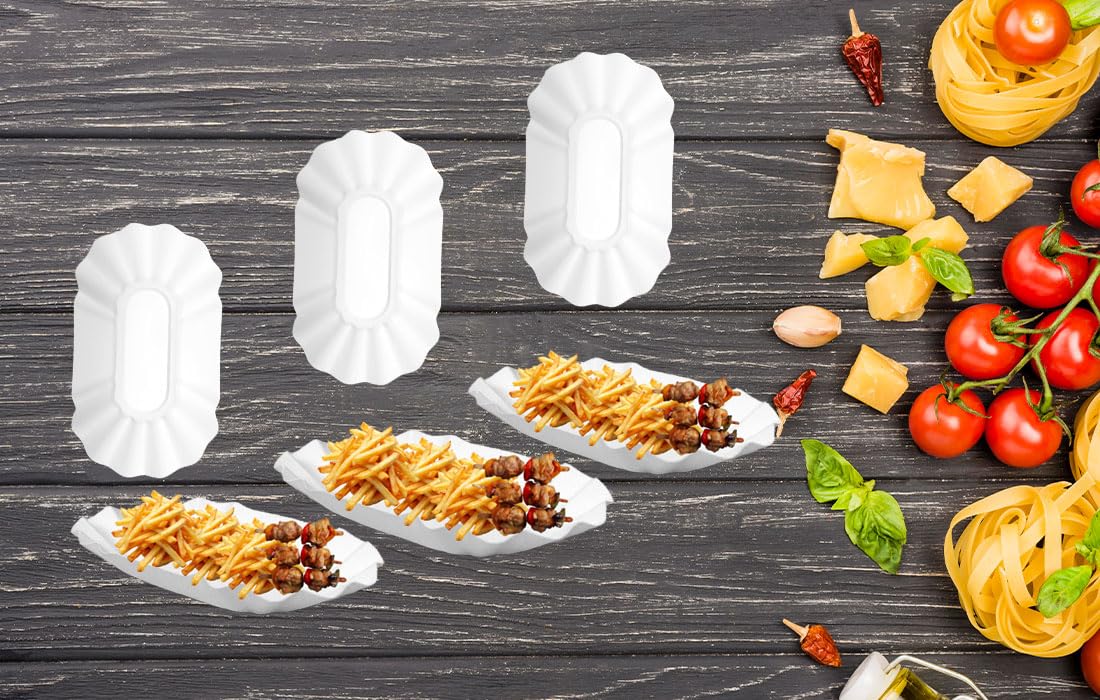 Lauroo Pappschale - KU OB 10x17x3 cm – 2000 Stück | Einweg Snackschale aus Papier für Pommes, Currywurst, Grill, Party & Catering | Umweltfreundlich, Fettabweisend, Recyclebar