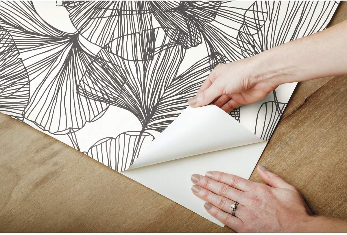 RoomMates RMK11601WP Black Gingko Leaves Peel and Stick Wallpaper