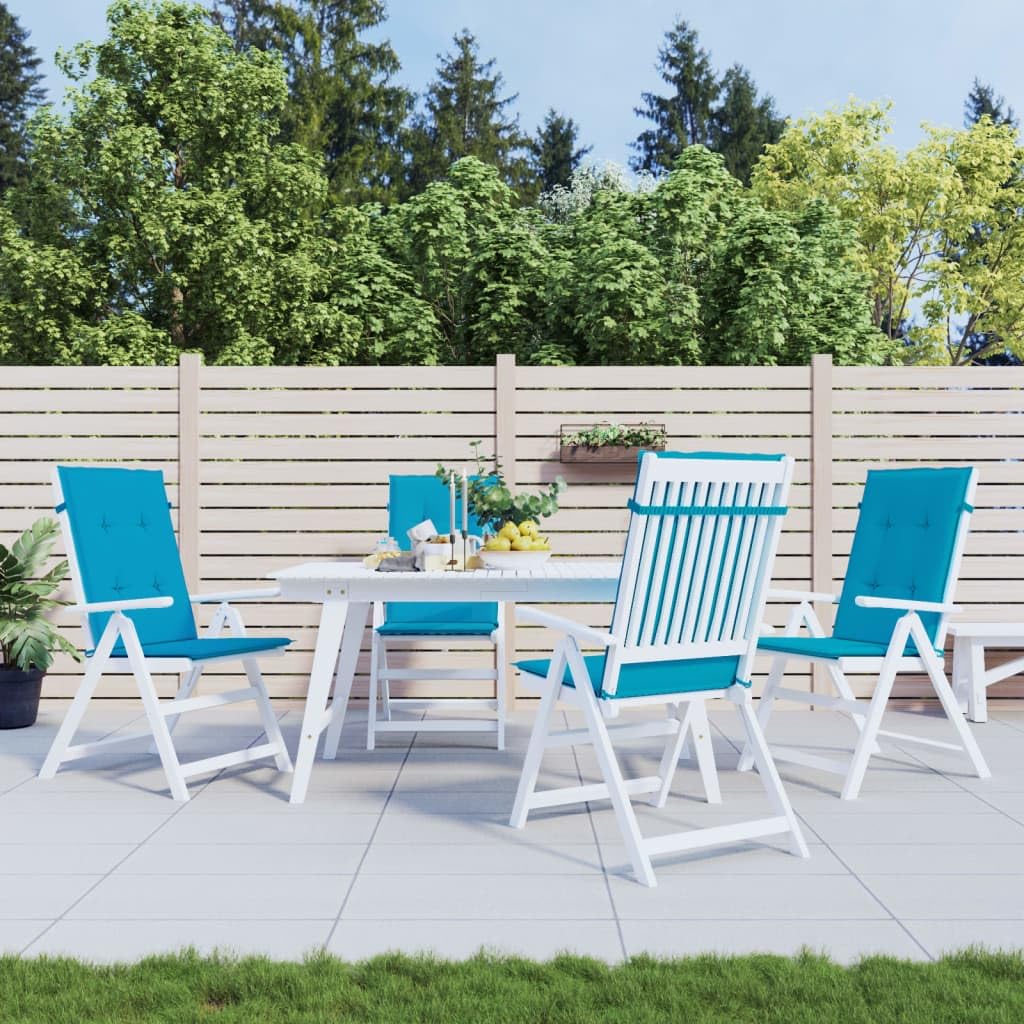 4er Set Gartenstuhlauflagen für Hochlehner, Bequeme Stuhlkissen 120x50x3cm, Strapazierfähige Sitzauflagen aus Polyester mit Befestigungsbändern für Gartenstühle, Blau