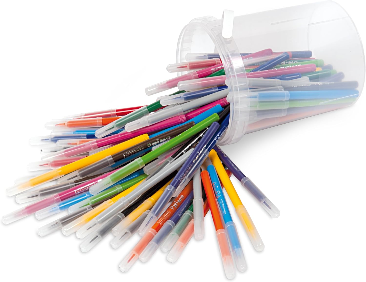 Primo Fine Tip Marker Set, 96-Bucket Set with 12 Colors, Bright and Vivid Colors, Washable