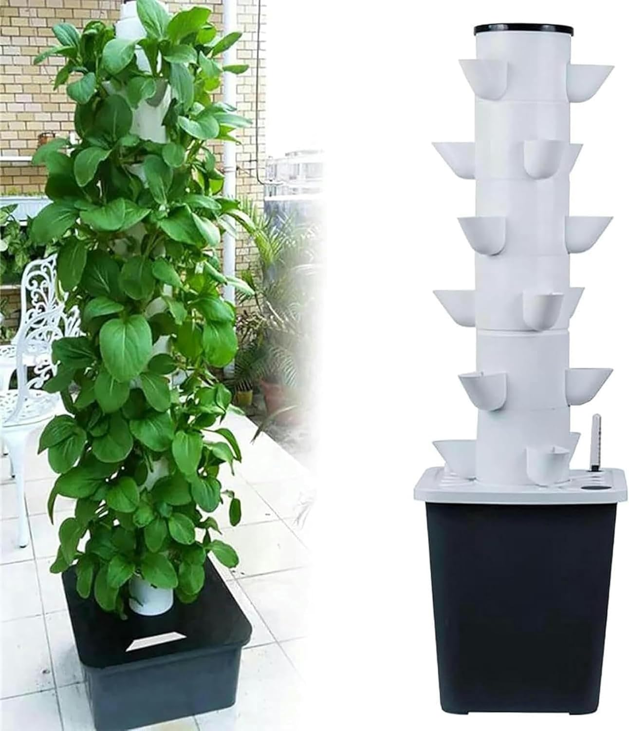 Hydroponic Culture System of Interior Hydroponic Tower, 6 -Layer Vertical Culture System and 18 Plant Sites with Pump and Mobile Water Tank Adapter, Planting Bed