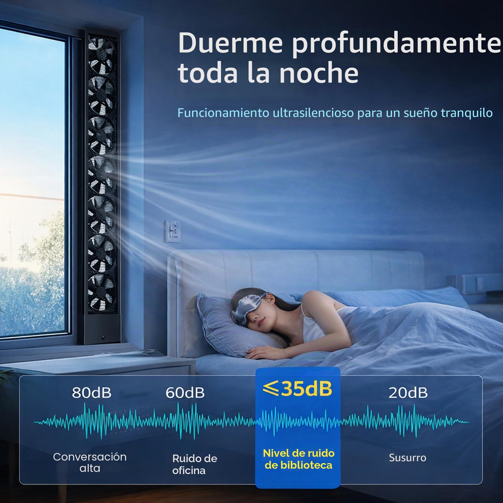 Ventilador de ventana vertical para ventanas corredizas, ventilador reversible de ventana de escape y admisión de flujo de aire, ajuste ajustable 35–150cm (13.8–59in), control de velocidad sin