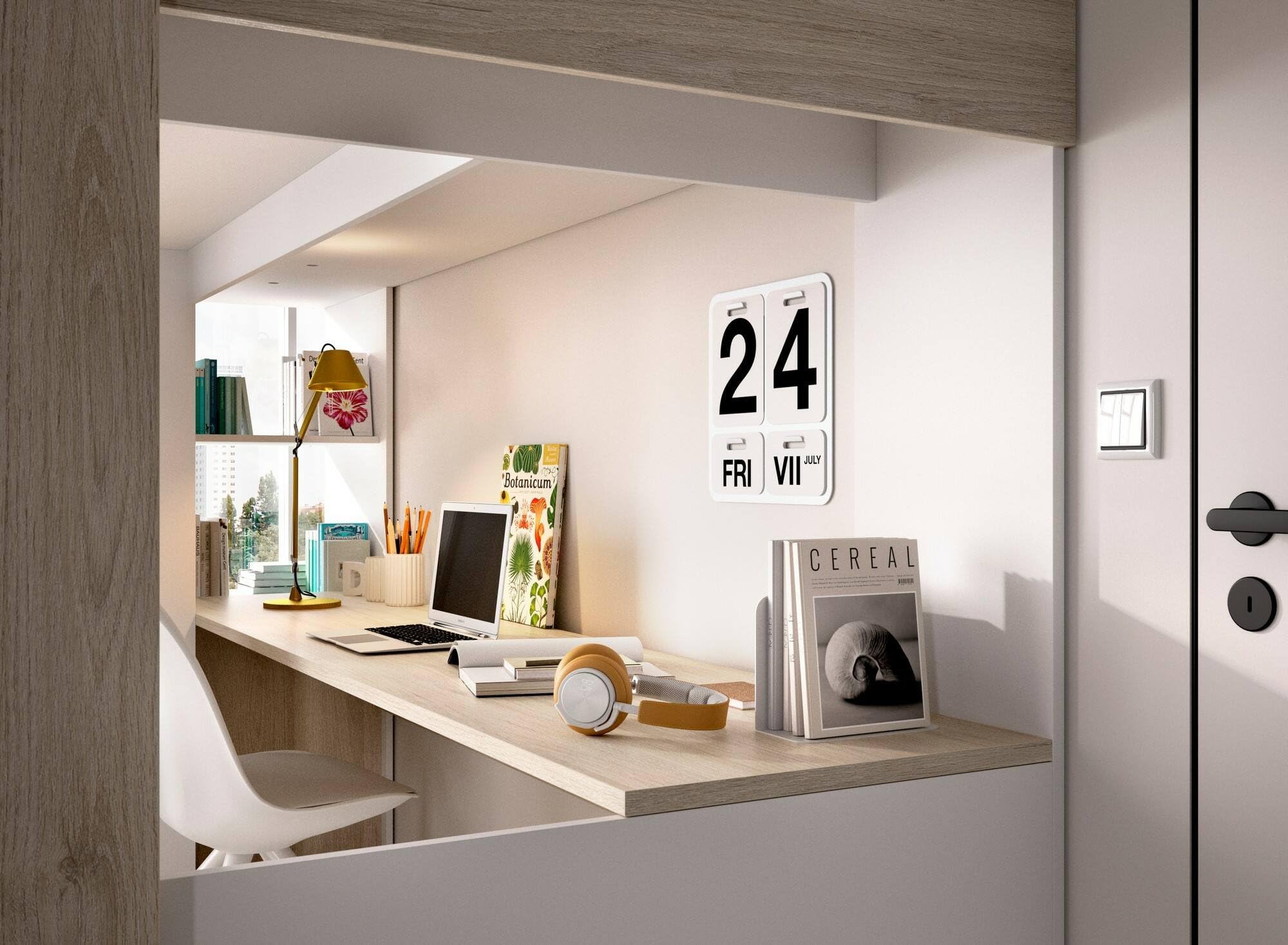 Dmora - Composizione camera da letto Focoletta, Stanza da letto completa, Cameretta per bambini, Set per arredo a ponte, 206x111 h178 cm, Bianco e Rovere